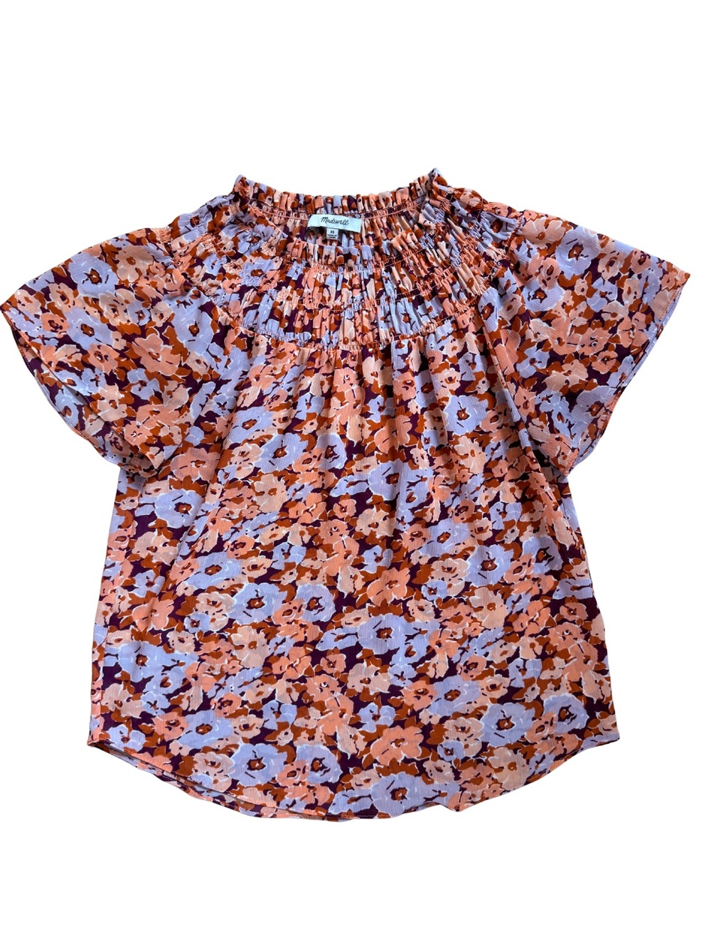 Madewell Smocked Short Sleeve Blouse Floral